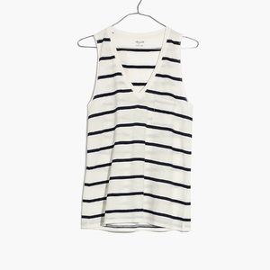 Madewell Whisper Cotton V-Neck Pocket Tank in Creston Stripe